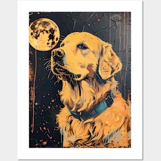 Golden retriever dog grunge portrait Posters and Art